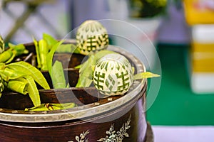 Betel leaf and the nuts or Areca Catechu (Trau Cau) necessary to make paan, a necessary and traditional intake at Tet holiday