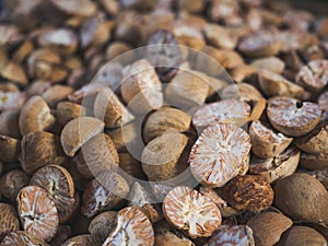 Betel nut cut in pieces Fruit of Areca palm