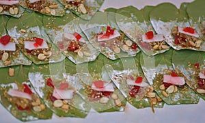 Betel Nut leaves for chewing on display Myanmar