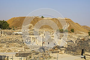 Beth Shean National Park with Mount Gilboa, the death site of King Sau