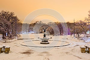 Bethesda Fountain in Central Park New York after snow storm