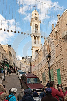 View from Nativity Street  to St. Marys Syriac Orthodox Church in Bethlehem in the Palestinian Authority, Israel