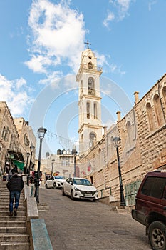 View from Nativity Street  to St. Marys Syriac Orthodox Church in Bethlehem in the Palestinian Authority, Israel
