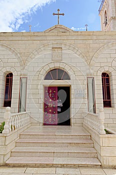 Bethlehem, Israel. - February 14.2017. Greek monastery on the Field of the Shepherds - entrance to the temple.