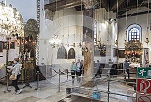 Bethlehem, Palestine - January 28, 2020: Fragment of the renovated interior of the Basilica of the Nativity in Bethlehem