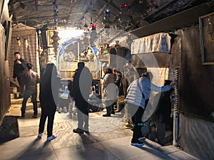 BETHLEHEM, PALESTINE - JANUARY 22, 2019: Grotto Over Cave Where Jesus Christ was Born. Church of the Nativity Bethlehem