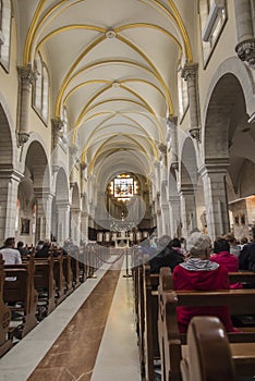 Bethlehem, Palestine. January 28, 2020: Interior of the Church of St. Catherine