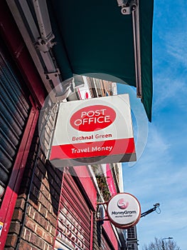 Bethnal Green Post Office sign, copy space.