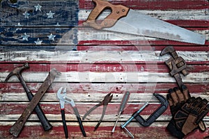 Betsy Ross American Flag from wood pallet  with Metal Tools