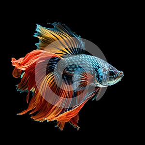 Betta fish,Betta fish isolated on black background,Generative, AI, Illustration