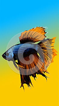 betta fish, fish fighters, ios background style, siamese fish fighting isolated on black background,