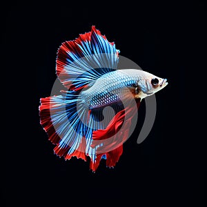 betta fish, fish fighters, ios background style, siamese fish fighting isolated on black background,