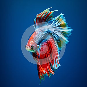 betta fish, fish fighters, ios background style, siamese fish fighting isolated on black background,