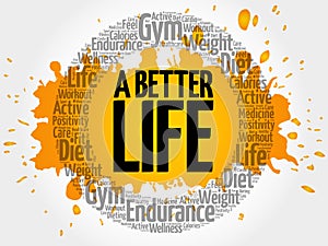 A Better Life circle stamp word cloud