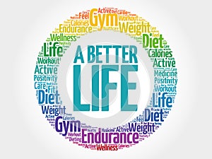 A Better Life circle stamp word cloud