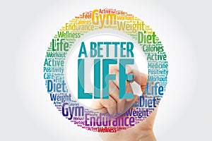 A Better Life circle stamp word cloud