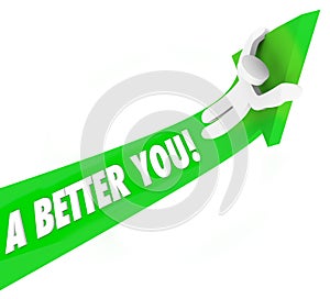 A Better You 3d Words Man Riding Green Arrow Self Improvement He