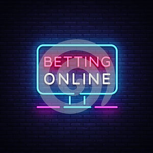 Betting Online neon sign. Gambling slogan, Casino, Betting design element, Night neon signboard. Vector illustration