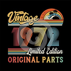 1972 vintage retro t shirt design, vector Black background