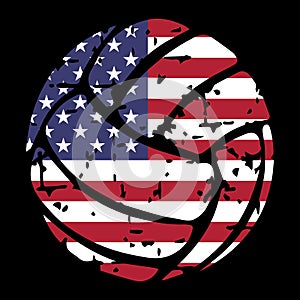 grunge baseball, softball, volleyball, golf ball, basketball with usa flag vector