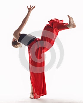 Beuatiful female dancer. White background