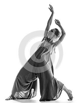 Beuatiful female dancer. White background