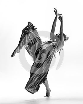 Beuatiful female dancer. White background