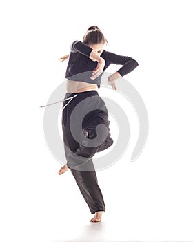 Beuatiful female dancer. White background