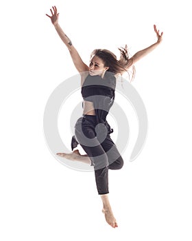 Beuatiful female dancer. White background