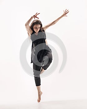 Beuatiful female dancer. White background