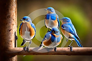 beuftiful blue birds sitting on branchand portrate background