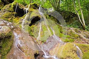 Beusnita waterfall in the forest in summer, Romania