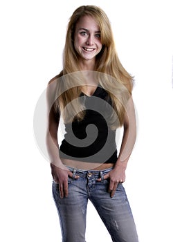 Beutiful teen girl in jeans smiling