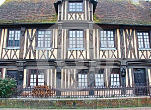 Beuvron-en-Auge village architecture in France.