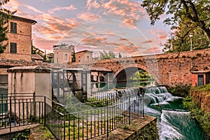 Bevagna, Perugia, Umbria, Italy: ancient bridge, canal of the old mills