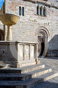 Bevagna, Umbria, detail of Piazza Silvestri with the church of San Silvestro