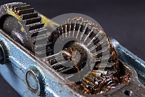 Bevel gear lubricated with grease. A mechanism for transmitting torque in a mechanical device