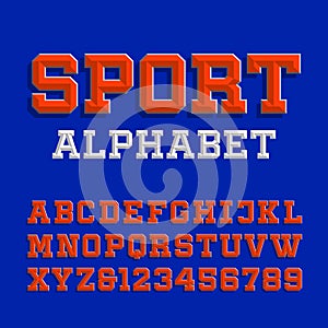 Beveled alphabet vector font. Retro sport style typeface for your design.