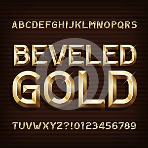 Beveled Gold alphabet font. 3d gold letters and numbers.