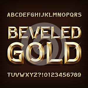 Beveled Gold alphabet font. 3d gold letters and numbers. photo