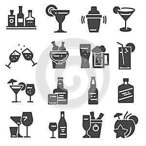Beverage, bold, alcohol icons set. Vector illustrations