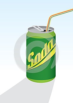 Beverage can with straw; green