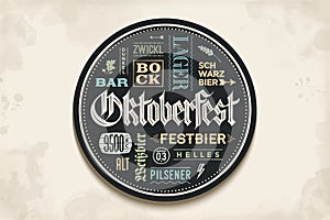 Beverage coaster with lettering for Oktoberfest Beer Festival