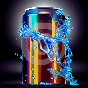 Beverage drink can with water splash