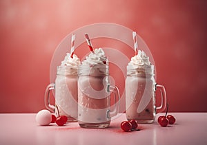 beverage drink milkshake cocktail cream ice pink glass sweet retro. Generative AI.