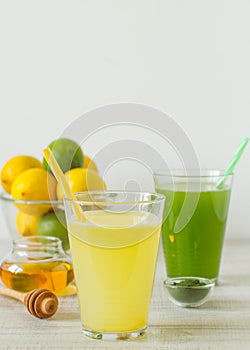 Beverage made from fresh lemons, lime, spinach and matcha