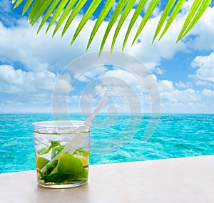 Beverage mojito drik in tropical turquoise sea