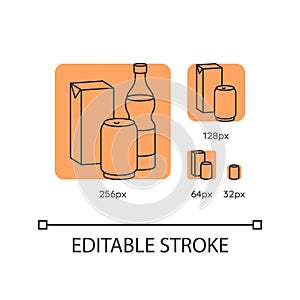 Beverage orange linear icons set