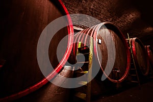 Beverage storage cellar, barrels