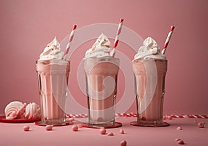 beverage sweet glass retro milkshake cocktail drink pink cream ice. Generative AI.
